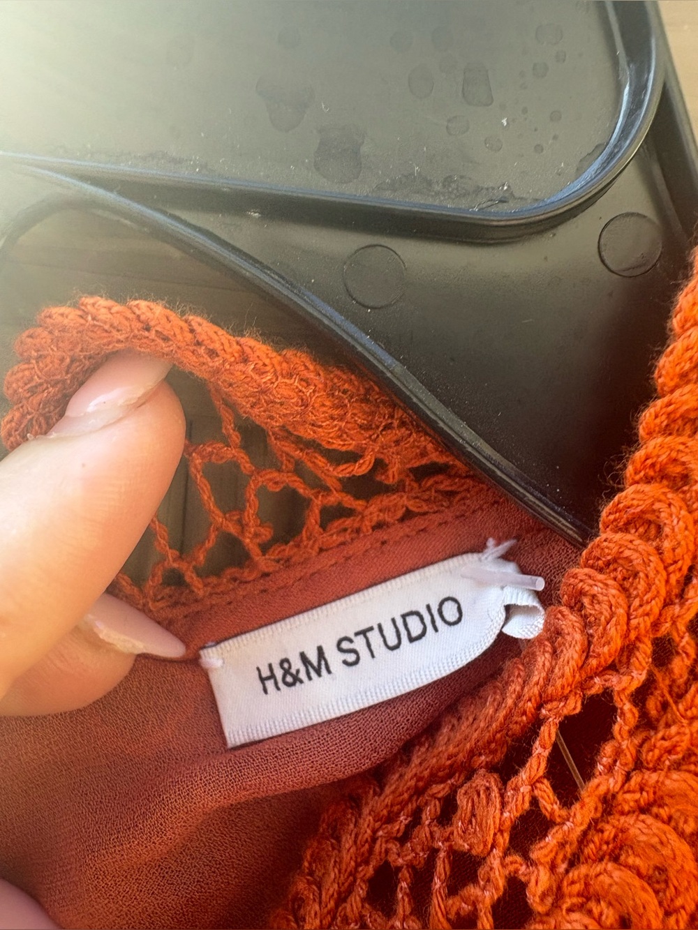 H&M STUDIO RUFFLED CROCHET-LOOK DRESS Orange/Sunflowers - Picture 13 of 16